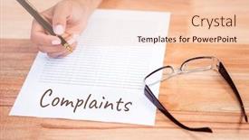  Presentation with complaints - Colorful PPT theme enhanced with digital composite of complaints text written on page with glasses backdrop and a lemonade colored foreground