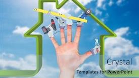  Presentation with system for blind people - Cool new PPT theme with digital composite of composite image of people using tools backdrop and a light blue colored foreground