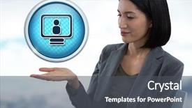  Presentation with hand palm - Slides consisting of digital composite of computer profile background and a dark gray colored foreground