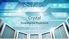  Presentation with information technology - Slide set consisting of digital composite of computer servers background and a light blue colored foreground