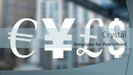  Presentation with composite - Presentation theme featuring digital composite of currency money icons in city background and a light blue colored foreground