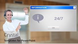  Presentation with executive - Presentation design featuring digital composite of customer support executive pointing at dialog box background and a coral colored foreground