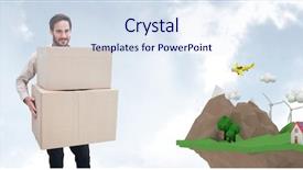  Presentation with digital instruction - Beautiful PPT theme featuring animation globe map - digital composite of delivery man backdrop and a sky blue colored foreground