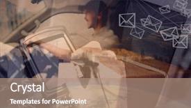  Presentation with delivery van - Beautiful PPT theme featuring digital composite of delivery man backdrop and a coral colored foreground