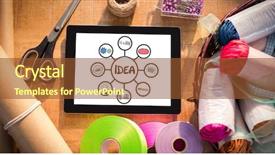  Presentation with craft - PPT theme featuring digital composite of digital composite image of digital tablet with idea sign by craft equipment background and a tawny brown colored foreground
