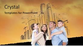  Presentation with buildings - Theme enhanced with digital composite of digital composite image of happy family against buildings background and a gold colored foreground