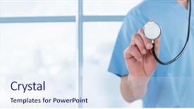  Presentation with digital hospital - Colorful presentation design enhanced with digital composite of doctor at the hospital with the stethoscope backdrop and a sky blue colored foreground