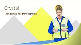  Presentation with electrician - Presentation theme having digital composite of electrician with minimal shapes background and a cream colored foreground