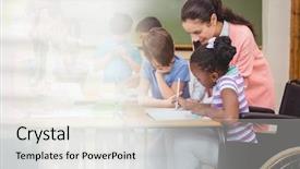  Presentation with elementary school career day and technology and black female teacher - Presentation design consisting of digital composite of elementary school background and a white colored foreground