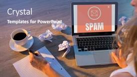  Presentation with spam - Colorful presentation design enhanced with digital composite of email spam on the screen backdrop and a ocean colored foreground