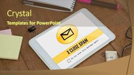  Presentation with spam - Slide set enhanced with digital composite of email spam on the screen background and a tawny brown colored foreground