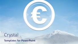  Presentation with digital euro - PPT theme consisting of digital composite of euro glass circle icon over snow mountain background and a sky blue colored foreground
