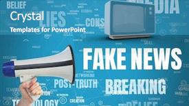  Presentation with fake news - Colorful slides enhanced with digital composite of fake news backdrop and a teal colored foreground
