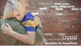  Presentation with red brick wall - Slide set consisting of digital composite of father and son hugging against blurry red brick wall background and a violet colored foreground