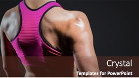  Presentation with dark grey - PPT theme enhanced with digital composite of female athlete mid section against dark grey background background and a tawny brown colored foreground