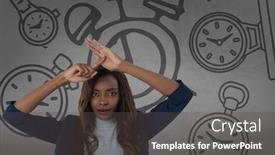  Presentation with hr digital - PPT theme consisting of digital composite of frustrated woman in front of clocks background and a dark gray colored foreground