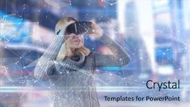  Presentation with futuristic glasses - Beautiful PPT theme featuring digital composite of futuristic room backdrop and a light blue colored foreground