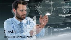  Presentation with abstract digital business interface - PPT theme consisting of digital composite of futuristic room background and a light blue colored foreground