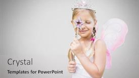  Presentation with princess - Audience pleasing slides consisting of digital composite of girl against grey background with fairy princess costume backdrop and a light gray colored foreground
