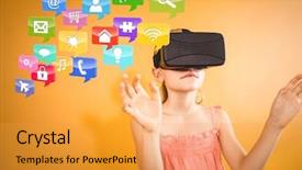  Presentation with virtual reality - PPT theme enhanced with digital composite of girl wearing background and a  colored foreground