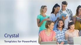  Presentation with students walking to class - Beautiful PPT theme featuring digital composite of group class backdrop and a sky blue colored foreground