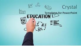  Presentation with education graphics - Slide deck featuring digital composite of hand drawing graphics with education text on screen background and a light blue colored foreground