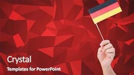  Presentation with hand touching finger digital - Beautiful presentation theme featuring digital composite of hand holding german flag against red polygons background backdrop and a tawny brown colored foreground