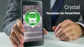  Presentation with train - Cool new presentation theme with digital-composite-of-hand-holding backdrop and a dark gray colored foreground