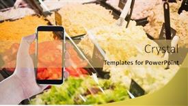  Presentation with grocery - Amazing presentation theme having digital composite of hand photographing vegetables at grocery store backdrop and a yellow colored foreground