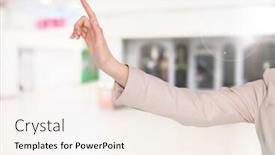  Presentation with retail store - Presentation theme consisting of digital composite of hand pointing in air of retail store background and a cream colored foreground