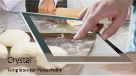  Presentation with digital - Presentation design having digital composite of hand taking background and a coral colored foreground