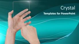  Presentation with waves - Audience pleasing presentation theme consisting of digital composite of hand touching glass screen with abstract waves and curves backdrop and a ocean colored foreground