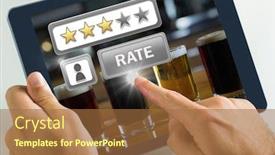 Presentation with composite - Audience pleasing slides consisting of digital composite of hand touching tablet with rate button and review stars in bar backdrop and a red colored foreground