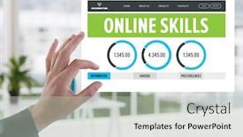  Presentation with online app - Amazing slide set having digital composite of hand touching an online skills app interface backdrop and a light gray colored foreground