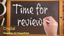  Presentation with review - Colorful presentation design enhanced with digital composite of hand writing time for review on blackboard backdrop and a tawny brown colored foreground