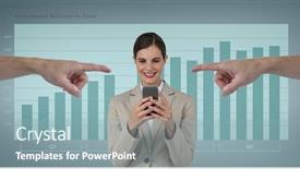  Presentation with blue business - Presentation featuring digital composite of hands pointing at happy business woman using her phone against blue background with infographics background and a light blue colored foreground