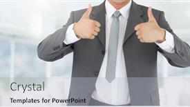  Presentation with composite - Amazing PPT layouts having digital composite of happy businessman torso against windows backdrop and a light blue colored foreground