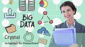 Presentation with files - Presentation theme having digital composite of happy businesswoman holding files while standing by big data diagram background and a soft green colored foreground