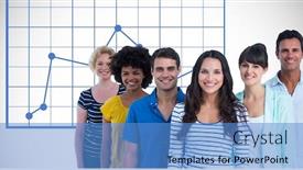  Presentation with hippie - Slide deck having digital composite of hippie business people with graphs background and a teal colored foreground