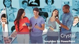  Presentation with digital technologies - Presentation design featuring digital composite of hippie business people using technologies against graph background and a ocean colored foreground