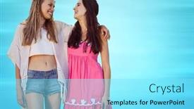  Presentation with hippie - Slide deck consisting of digital composite of hippie women against blurry blue background background and a arctic colored foreground