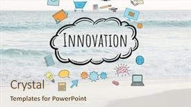  Presentation with digital innovation - Colorful PPT theme enhanced with innovation text with drawings graphic backdrop and a sky blue colored foreground