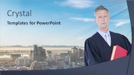  Presentation with digital book - Audience pleasing PPT layouts consisting of digital composite of judge holding book in front of city backdrop and a light blue colored foreground