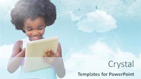  Presentation with flare - Cool new slide deck with digital composite of kid with tablet against sky with flare backdrop and a sky blue colored foreground