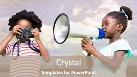  Presentation with cartoon kids holding hands - Colorful PPT layouts enhanced with digital composite of kids holding backdrop and a coral colored foreground