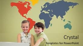  Presentation with music colorful for kids - Presentation theme consisting of front of colorful world map background and a mint green colored foreground