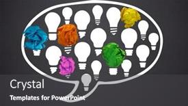  Presentation with light bulbs - Beautiful presentation theme featuring digital composite of light bulbs chat bubble with crumpled paper balls in front of blackboard backdrop and a dark gray colored foreground