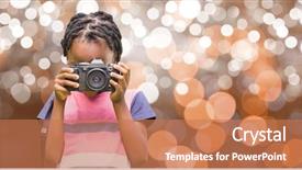  Presentation with cheerful stylish city girl using - Beautiful slide set featuring digital composite of little girl backdrop and a  colored foreground