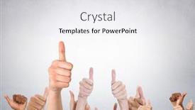  Presentation with giving - Slide set consisting of lots of arms giving thumbs background and a light gray colored foreground