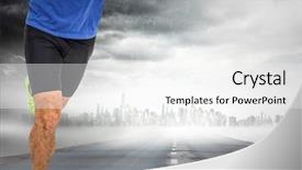  Presentation with runner - Cool new slide deck with digital composite of male runner legs on road with skyline and storm backdrop and a white colored foreground